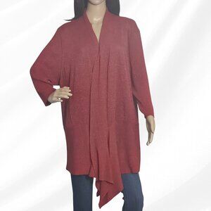 2/$30 Covington Women Red Metallic Cardigan Size 3X Shimmer Open Front